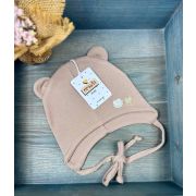 Шапочка-чепчик с ушками «Сердечко» в рубчик